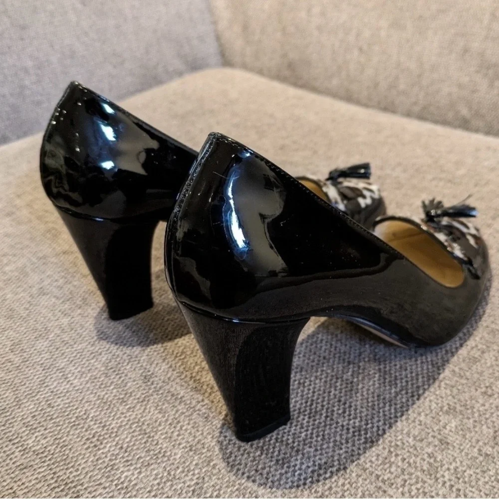 Hobbs London Black Patent Leather | Leopard Print |Tassel | EU 37.5 - Picture 9 of 10